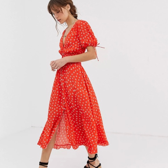 NWOT Cleobella Olivia Midi Dress in Salsa Floral RED/CORAL - SIZE S - Picture 9 of 15